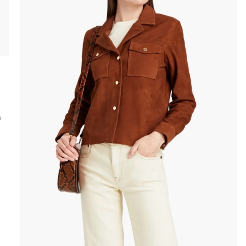 New - Sandro Jonhy Suede Shirt Jacket brown leather jacket light jacket